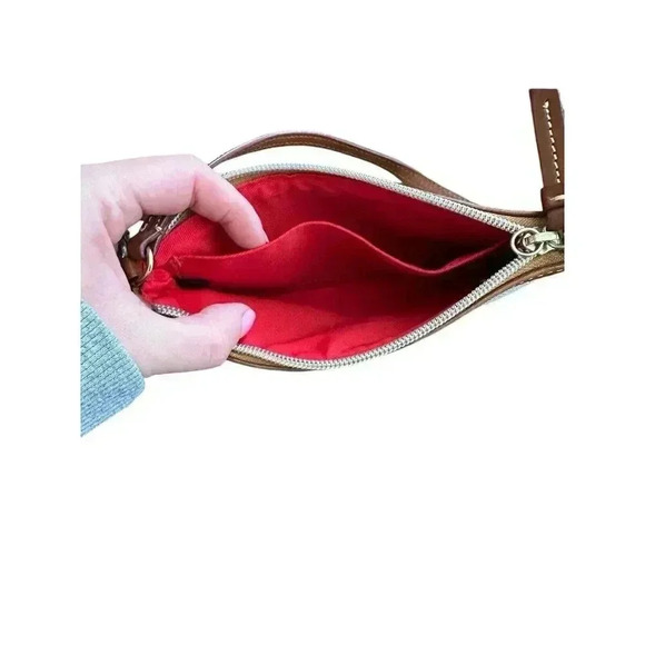 Dooney & Bourke Linen Large Slim Wristlet Wallet Purse Blue/white Tweed Fabric - Picture 5 of 7